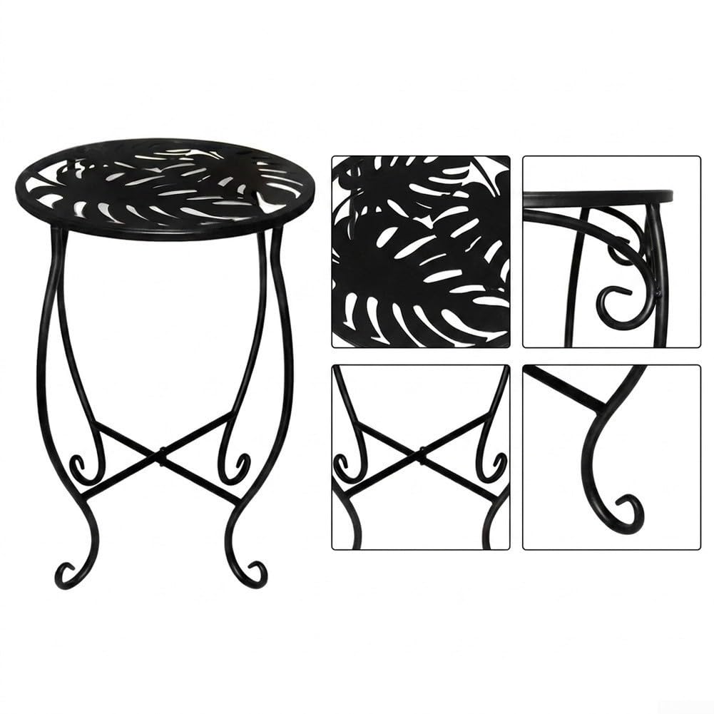Todikaper Sturdy Iron Garden Table 8 Inch with Monstera Pattern