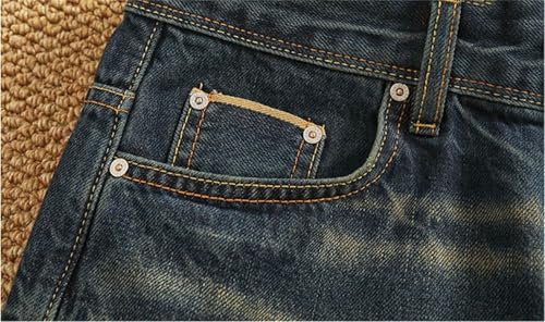 Mnjyihy Men's Retro Comfort Jeans Cotton Washed Button Fly Stretch Baggy Straight Denim Pencil Pants2