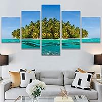 SIGNWIN 5 Panel Canvas Wall Art Modern Art Beach Coastal Expressive Global Multicolor Photography for Home Decorations Ready to Hang - 60
