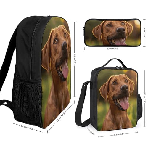 3 Piece Backpack for Women Men Lightweight Causal Daypack Shoulder Bag Set with Insulated Lunch Bag And Pencil Case Organizers Dog Sticking Out Tongue2