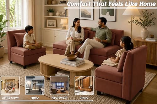 Image of 3+1+1 Modern Velvet Fabric Sofa Set for Living Room | Three Seater Sofa with 2 Single Seater Chairs | for Home, Office| Brown
