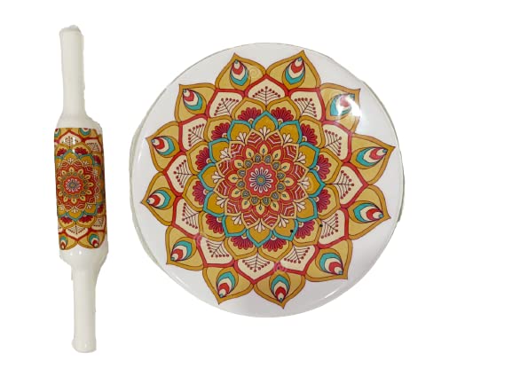 ABQA IMPEX Marble Chakla/Rolling Board and Wooden Belan/Rolling Pin (Rangoly Print)-picture-14