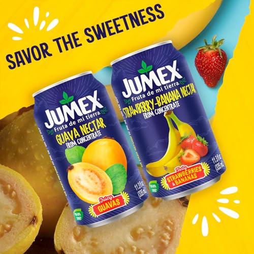Image of Jumex Strawberry Banana & Guava Juice Nectar - Made with Fresh Fruit Puree - Tropical Fruit Juice Concentrate for Smoothie Mix, Cocktail Mixers, Kids Drinks & Beverages - 11.3oz, 12 Pack Canned Drinks