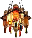 Vintage Retro Wine Bottle Lamp Chandelier Colored Glass Pendant Light Chain Hanging Lights Height Adjustable Cafe Loft Restaurant Kitchen Island Bar E27 Edison Ceiling Lamp