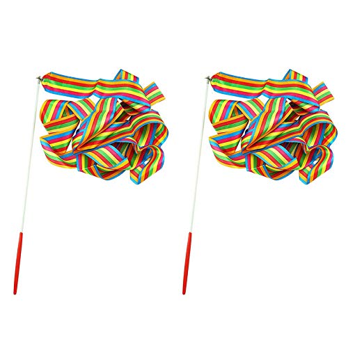 JieGuanG Cinta de baile, 2 unidades de color rítmico de gimnasia para niños Rotación de Baton