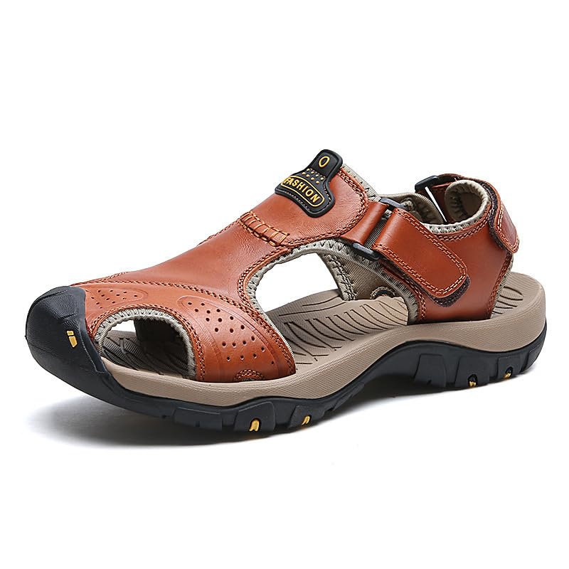 Mens Sport Outdoor Sandals,Beach Fisherman Water Shoes Closed-Toe Shoes Leather Trekking Hiking Non-Slip Athletic Sandal