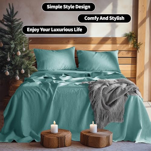 Image of LBRO2M 100% French Pure Linen Sheet Set 3Pcs, 16 inch Deep Pocket Twin XL