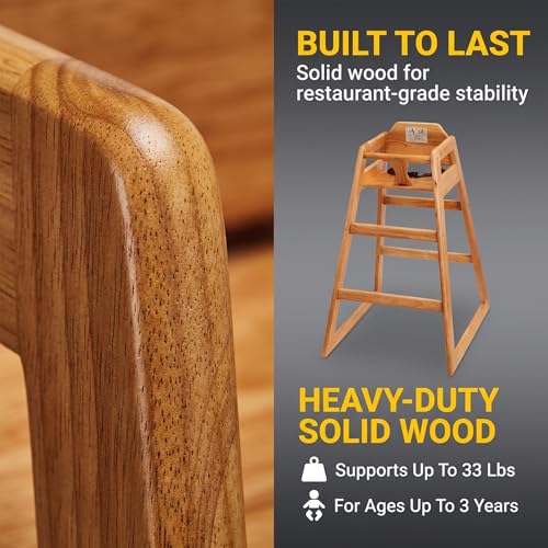 Image of Natural Wooden Bar Height Restaurant High Chair - Stackable Rubberwood Dining Chair for Bar Height Tables, Easy-Clean Finish, Commercial Restaurant Seating