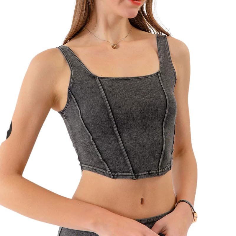 Women’s Denim-Style Yoga Sports Vest | U-Shape Elastic Quick-Dry Fitness Top-image-10