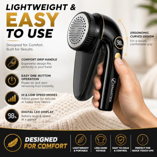 Image of Smartek Fabric Shaver Fuzz Remover, Electric Lint Remover for Clothes, Sweater Shaver to Remove Pilling, Couch Cleaner (Rechargeable)