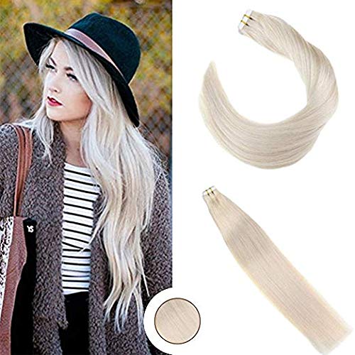 Ugeat Tape in Hair Extensions Blonde 24inch 100Gram Skin Weft Double Weft Tape in Extensions Remy Human Hair