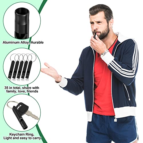 35 Pieces Emergency Whistle With Keychain, Aluminum Emergency Survival Whistle For Camping Hiking Hunting Outdoors Sports, Loud Sound (Black) #TOP4