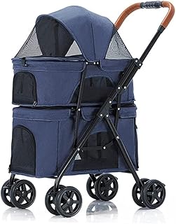 Transportador de animais de estimação com rodas Carrinhos de estimação premium para cães e gatos Carrinho de estimação de dupla camada para animais de estimação Carrinho de bebê para animais de estimação Carrinho de passeio Carrinho de passeio para gêmeos ou múltiplos (azul)
