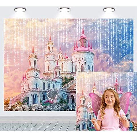 INRUI Princess Castle Photography Background SHiny Fairy Tale Wonderland Baby Shower Birthday Party Decoration Backdrop (7x5FT) Cover