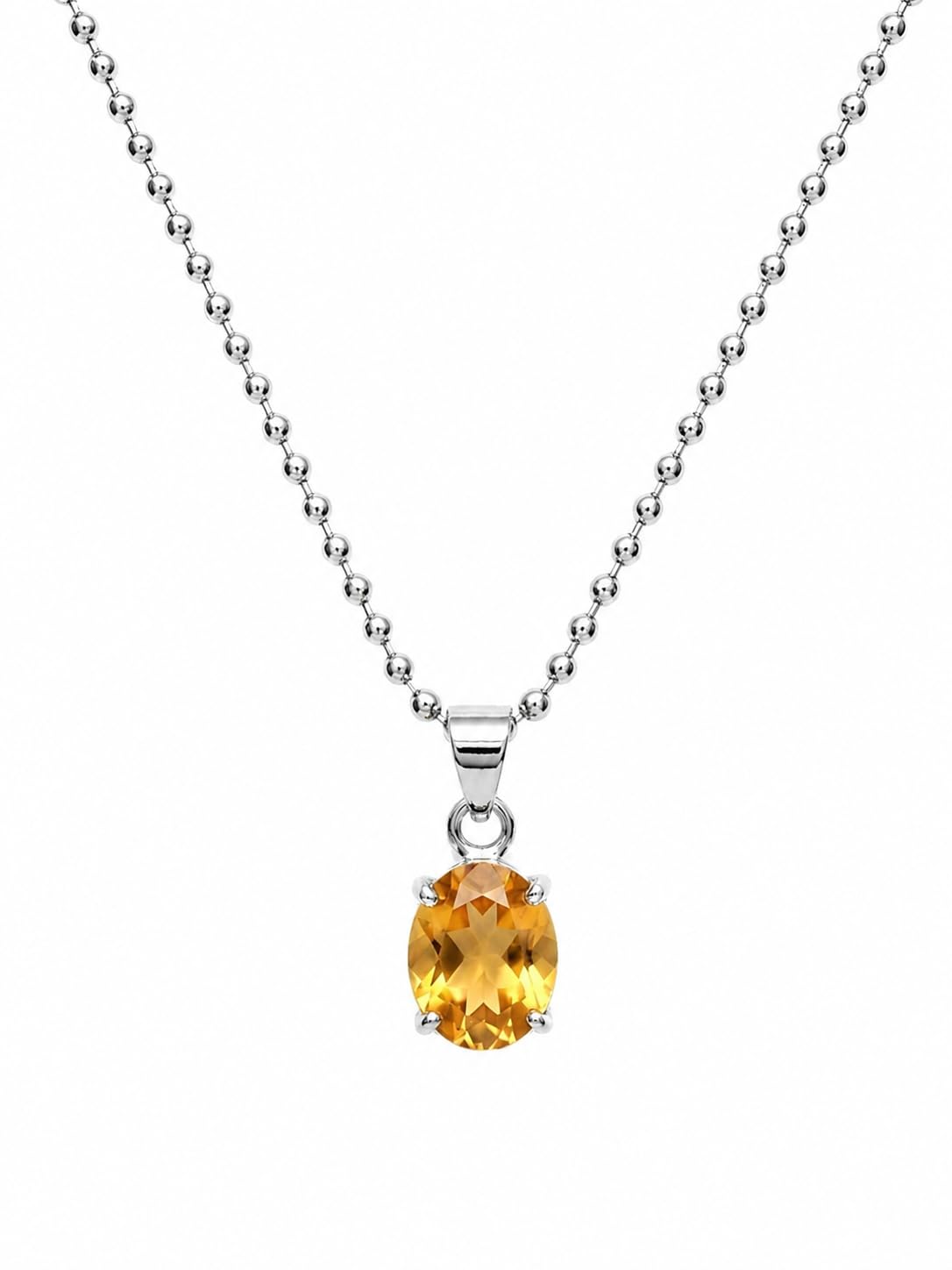 Natural Citrine Pendant Necklace for Women Men | Yellow Healing Crystal Stone Jewelry | Wealth Success Prosperity Gemstone | Oval Cut with Chain | Diwali Gift-image-0