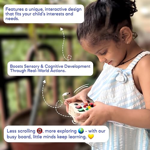 Image of Curio Switch Busy Board for Toddlers 1-3 | Montessori Busy Board with 7 Switches & LEDs | Toys for 1 + Year Boys & Girls | Brain Development Educational Learning Toy