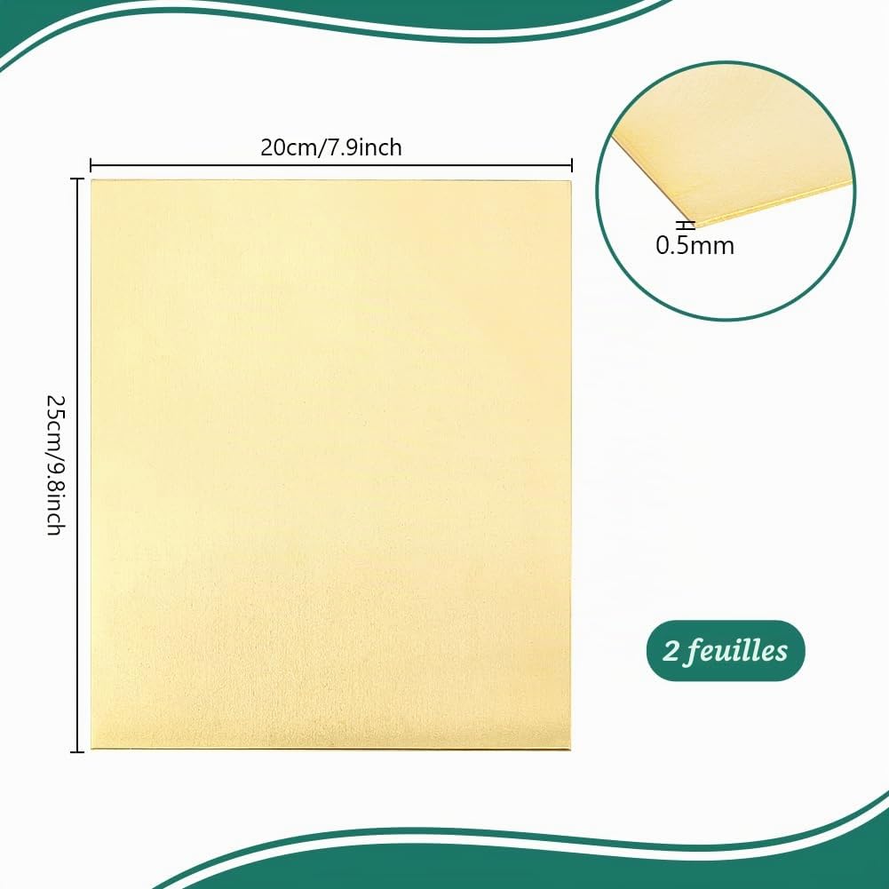 PH PandaHall 2pcs Feuille de Laiton 200x250mm Plaque Laiton 0.5mm Épaisseur, Feuilles de Plaques Plaque de Feuille Mince en Métal pour Bijoux Réparation Électrique Industrie, Amélioration de L'Habitat