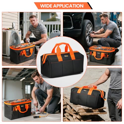 TUFFWORX Wide Open Mouth Tool Bag, Multi-pockets Tools Storage Bag, Heavy Duty Tool Organiser with Handle, Black and Orange, 17 Inch - Image 8