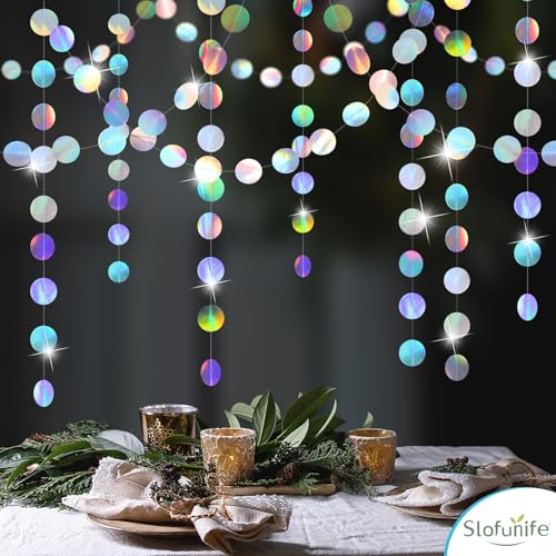 Image of Iridescent Party Decorations,4 Pack Holographic Circle Garlands Disco Theme Birthday Decorations with Tape,Hanging Streamer for Graduation Decor Euphoria Party Supplies,Karaoke Music Party Backdrop