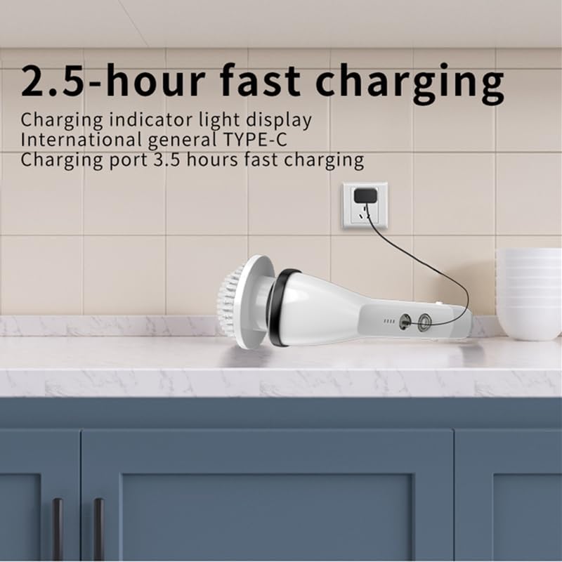 Miniatura 5 de Limpiador eléctrico giratorio, cepillo de limpieza recargable con 7 cabezales de cepillo reemplazables, limpiador eléctrico de baño para limpiar