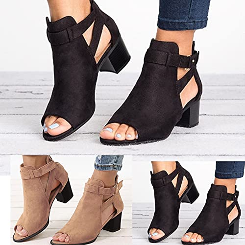 coersd Sandals for Women Dressy Women's Plus Size Suede Chunky Heel Buckle Sandals Round Head Fish Mouth Shose Comfy Platform Casual Shoes Summer Beach Travel Slipper Flip Flops