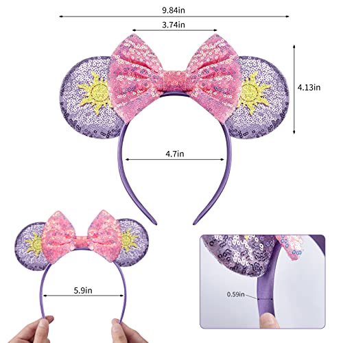 Image of FANYITY Mouse Costume Ears,2 Pcs Mouse Ears Headbands for Girls & Women Party,Size Free (Purple sun 2)