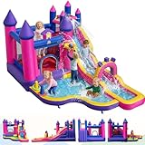 GOPLUS Château Gonflable Thème Princesse avec Toboggan, Trampoline, Panier de Basket, Parc Aquatique Extérieur, Aire de Jeux pour Enfants 3 12 Ans,Charge 90KG (sans Souffleur)