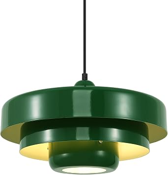 Industrial Green Metal Pendant Light, Mid-Century Modern Vintage Hanging Lamp with Dome Shade, Single Ceiling Chandelier for Kitchen Island, Dining Table, Bar, Farmhouse Entryway