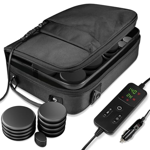 Professional Hot Stone Warmer, Massage Stone Warmer Set, Portable Electric Hot Stone Massage Set, 14 Pieces Hot Massage Stones Made of Basalt-Lymphatic Drainage, for Relaxation, Spa Treatment