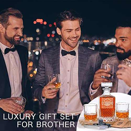 Image of PONPUR Gifts for Brother, Whiskey Decanter Set with 2 Whisky Glasses, Unique Cool Father's Day Birthday Gift for Brothers Adult from Sister, Best Presents for Men