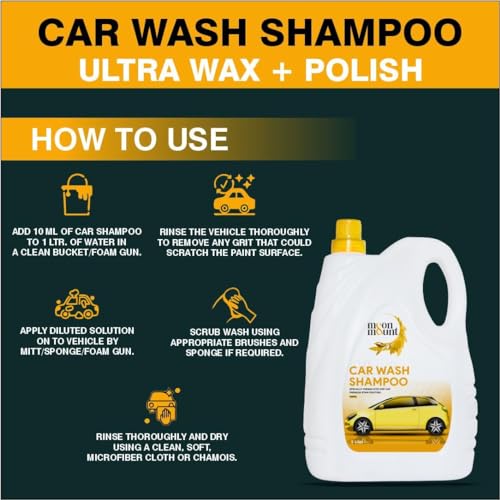 Image of Moon & Mount Car Wash Shampoo 5L | Lemon | pH 7.0 | Ceramic & PPF Safe 90%+ foam in hard water. 4-min panel cling. 160+ washes at 30ml. Foam cannon & bucket. Matte safe. Bike & SUV compatible.