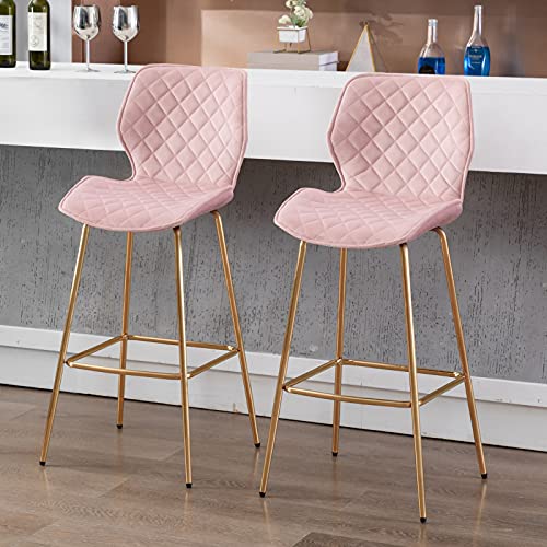 Duhome 30" Velvet Barstools Set Of 2, Modern Bar Stool Upholstered Counter Hight Barstools With Gold Legs,Kitchen Counter Bar Chairs With Back, Salmonpink #TOP1