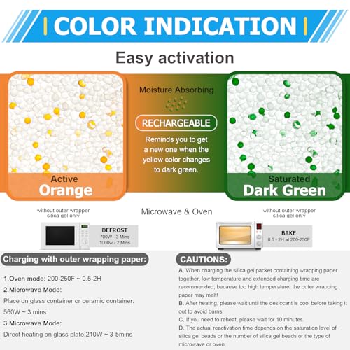 UTIJFOY 50 Gramm [20 Packungen] Silicagel Beutel, [2er Set] einzeln vakuumierbare Silikat Beutel，wiederaufladbar & zweifarbig anzeigendes Silica Gel, Silikat Trockenmittel zur Feuchtigkeitsregulierung