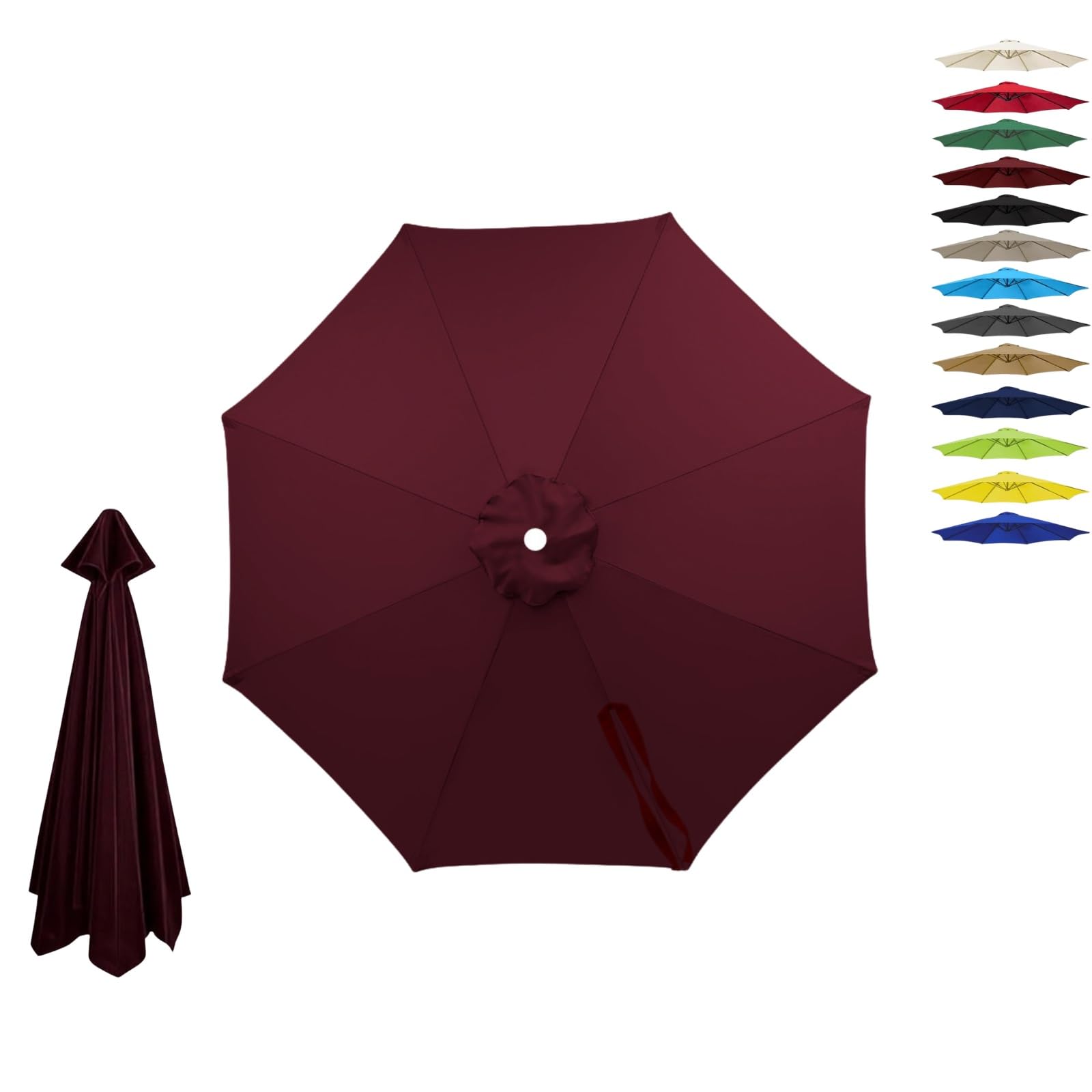 6/8 Ribs Replacement Parasol Canopy, Waterproof UV Garden Umbrella Cover 2.0m 2.15m 2.7m 3.0m 4.0m, Outdoor Replacement Parasol Canopy Fabric Only, Fade Resistant(Burgundy,6-RIBS-7.1FT/2.15m)
