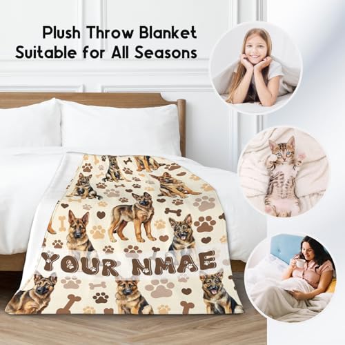 Custom German Shepherd Blanket with Women Men, 60x80 Inches Blanket with Dogs on it, Cozy Soft Throw Gifts for Dog Lovers, Cute Flannel Throw Blankets for Bed Couch