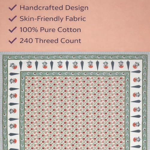 Image of elanorhomes 100% Cotton King Size Bedsheet, 240 TC Soft Breathable Bed Sheet with 2 Pillow Covers, Floral Printed Cotton Bedsheet for Double Bed, Machine Washable, 90x108 inch (Blush Fern)