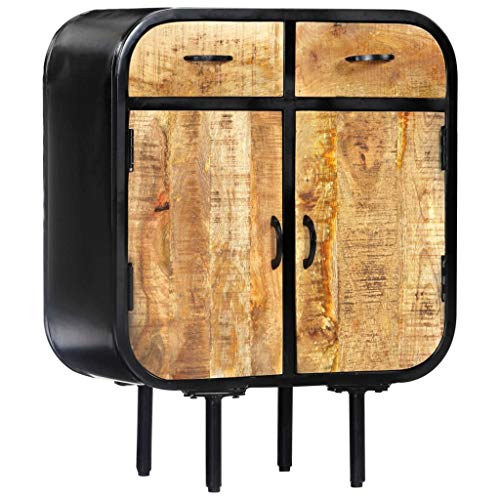 Tidyard Meuble d'appoint Buffet | Buffet Industriel avec 2 Tiroirs et 2 Portes Bois de Manguier Massif et Fer 60 x 30 x 75 cm