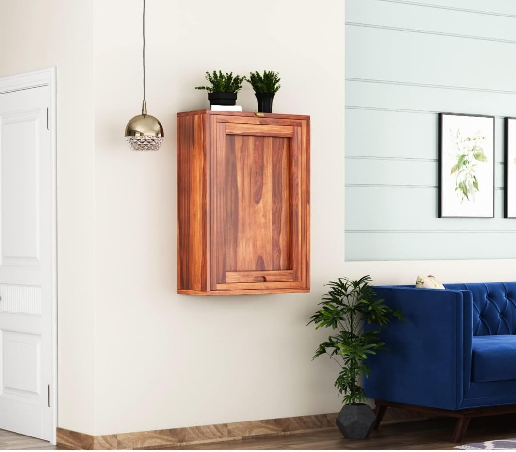NMT FURNITURE Solid Wood Bar Cabinet | Sheesham Wood Liquor Storage Cabinet with Shelves and Drawers | Elegant Teak Finish Wooden Bar Unit for Home & Dining Room | Stylish Wine Storage Organizer 1