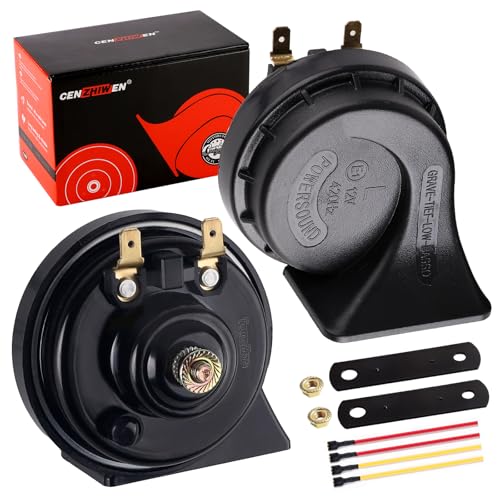 Cenzhiwen Car Horns 12v 130dB Ultra Loud [2 pack]kit -Truck Train Horn Tweeter/Bass High Low Tone General Accessories Electric Snails for Cars SUVs motorcycles Electric Cars (Universal replacement)