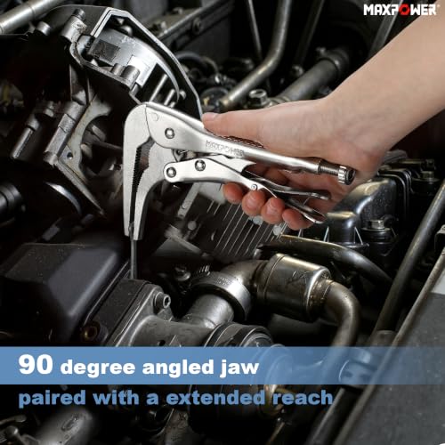 Image of MAXPOWER 7-inch 90 degree Offset Long Nose Locking Pliers, 2.75 inch Jaw | Serrated Long Jaws Locking Pliers for Tight Spaces