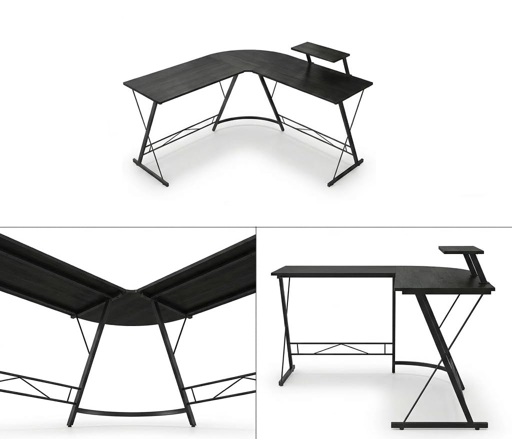 Scrivania angolare a L scrivania computer ufficio gaming con ripiano struttura in metallo stabile piano MDF ampio spazio lavoro home office studio - nero