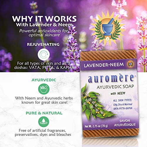 Auromere Ayurvedic Bar Soap, Lavender Neem - Eco Friendly, Handmade, Vegan, Cruelty Free, Natural, Non GMO (2.75 oz), 6 pack