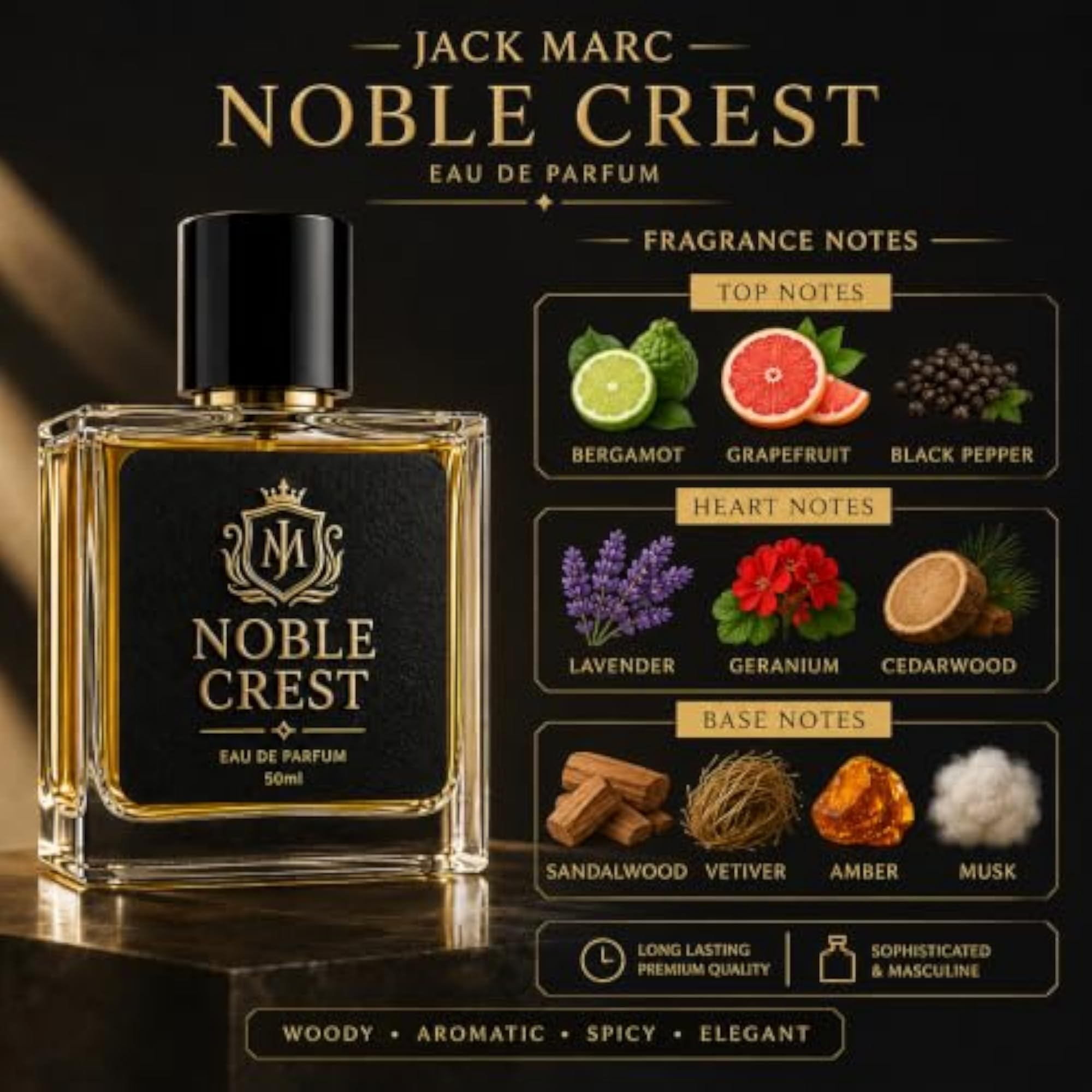 Noble Crest Eau De Parfum for Men 50ml, Premium Woody Aromatic Perfume