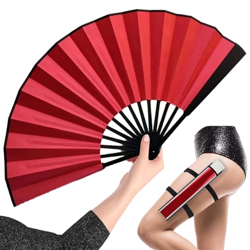 Abanico Plegable de Seda roja de 10 Pulgadas con Marco Negro, abanicos de Palmas para Baile en línea, Abanico de Mano Tradicional Chino Plegable