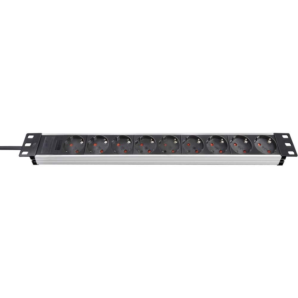 Brennenstuhl ALU-Line regleta enchufes 19" para Armario Rack con 9 Tomas de Corriente (Cable de 2 m, Unidad de distribución, 19" Formato para Montaje, sin Interruptor)
