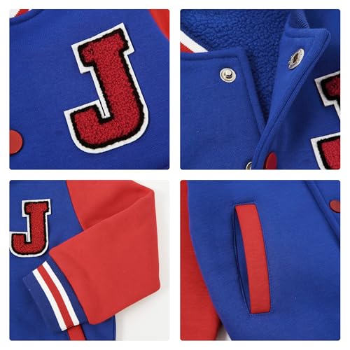 Image of Volunboy Kids Baseball Jacket Varsity Letterman Coat Fall Winter Fleece Bomber Vintage Outerwear