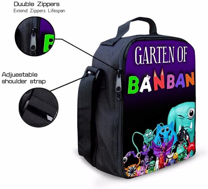 Miniatura 5 de Aeasecy Garten of Banban Mochila escolar con cajas de lápices y loncheras para niños, 3 piezas, mochila escolar para niños pequeños., Púrpura,