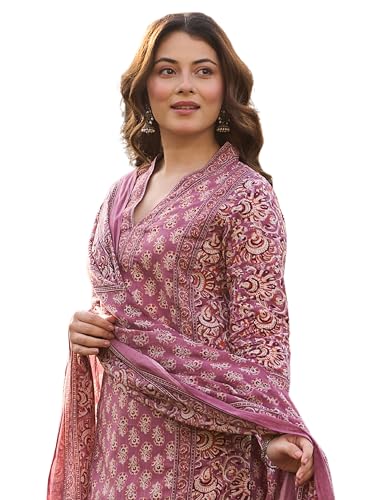 Image of Arayna Women's Cotton Printed Kurta Set with Pants & Dupatta | Elegant Ethnic Wear for Women | Floral Print | Comfortable Suit Set