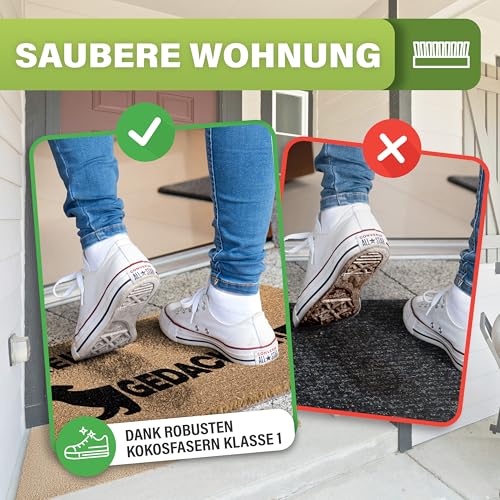 Bodenständig® Fußmatte Kokos [Wetterfest] - extrem robust - Fußabtreter außen - die Kokosmatte Fußmatte außen wetterfest. Fussmatte aussen 40x60 cm - Hereingedackelt Schriftzug