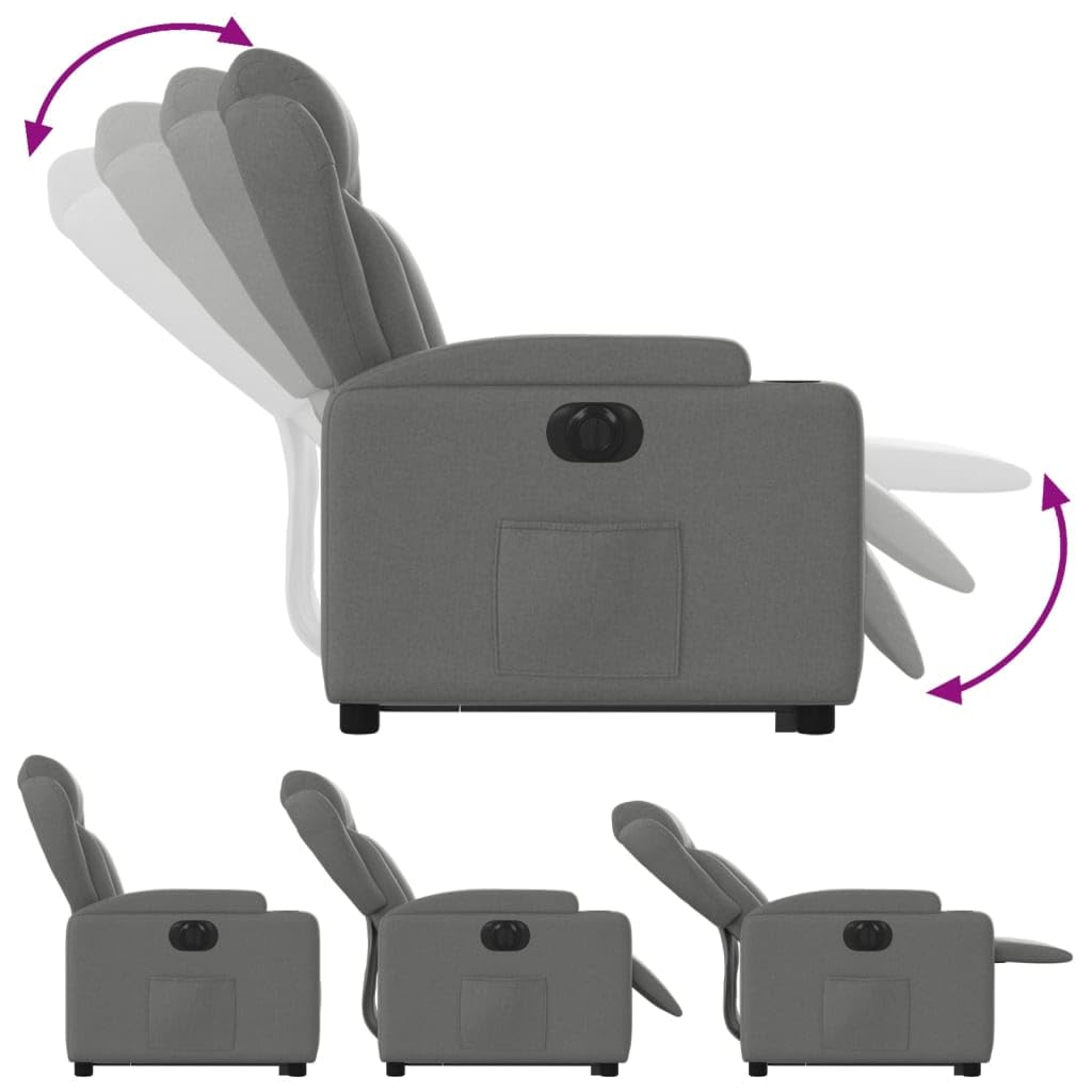 Elektrischer Relaxsessel Dunkelgrau Stoff mit Aufstehhilfe 135° Liegefunktion 77x94,5x100 cm Bequemer TV Lesesessel für Wohnzimmer Schlafzimmer Seniorengerecht